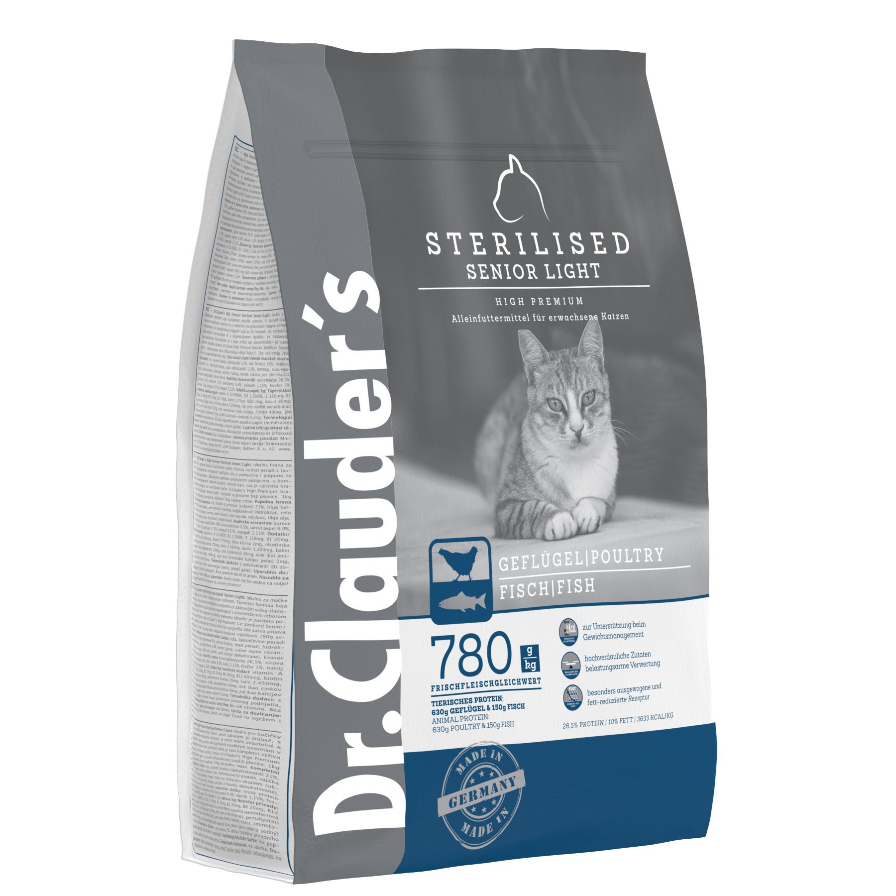 Сухий корм для стеріалізоваих котів та котів з надлишковою вагою та/або віком понад 8 років Dr.Clauder's High Premium Sterilised Senior Light 4 кг