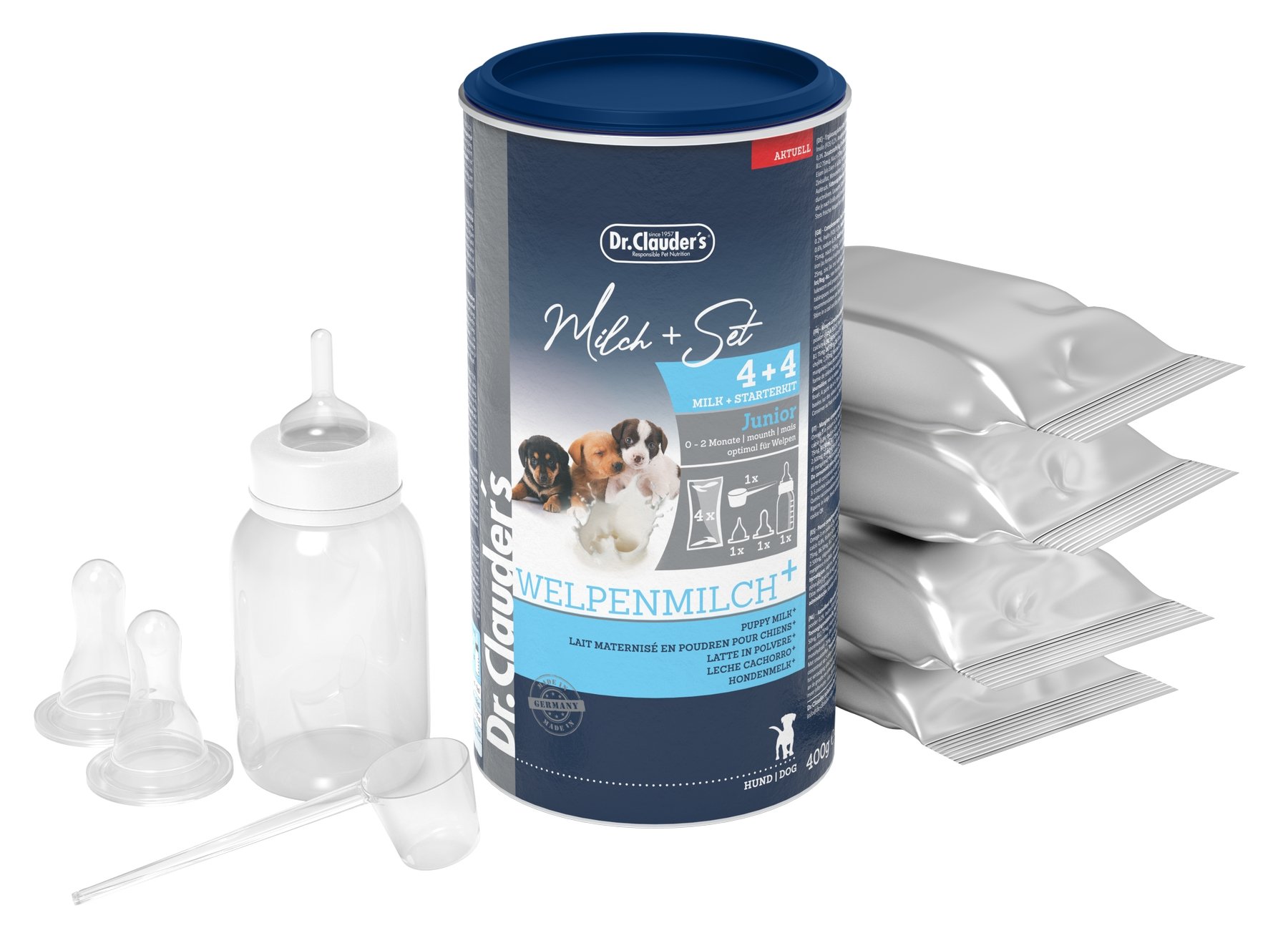 Набор Заменитель материнского молока Dr.Clauder's Pro Life Puppy Milk Plus 400 г для щенков и юниоров + бутилочка и 3 соски, кормящих мам старых и ослабленных животных